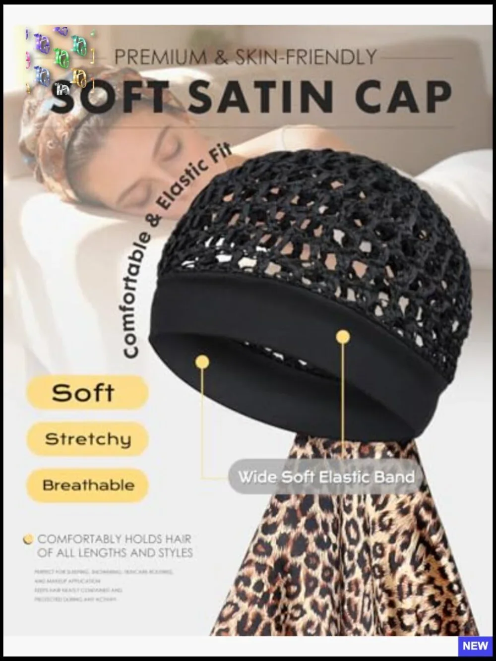 Satin Hair Wrap Scarf with Net for Sleeping Travel Silk Press Protective